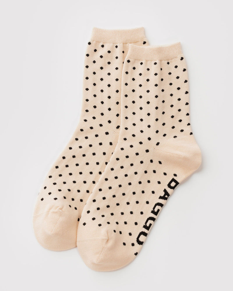 BAGGU Wholesale  Crew Sock - Micro Cream and Black Polka Dot