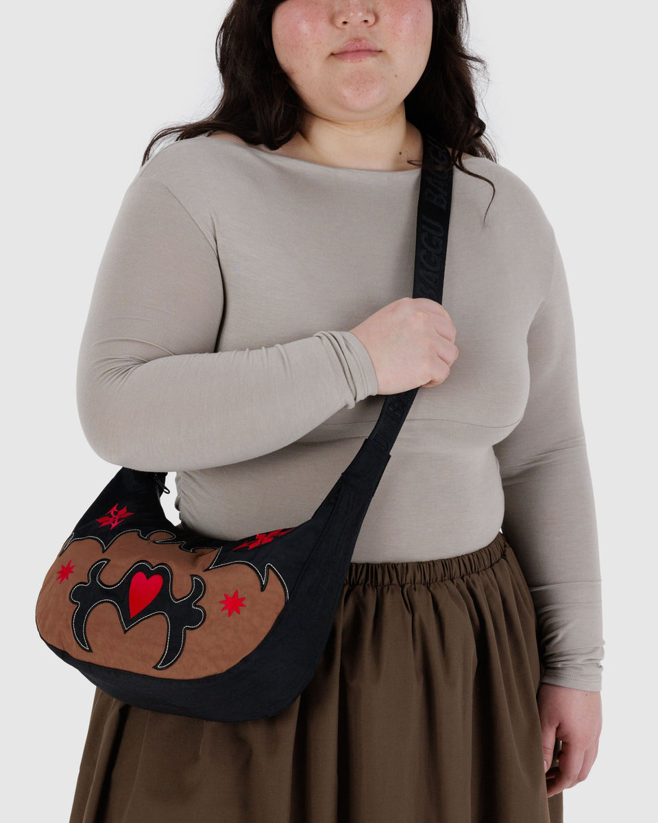 BAGGU Wholesale Cross Body Medium Nylon Crescent Bag - Western Appliqué