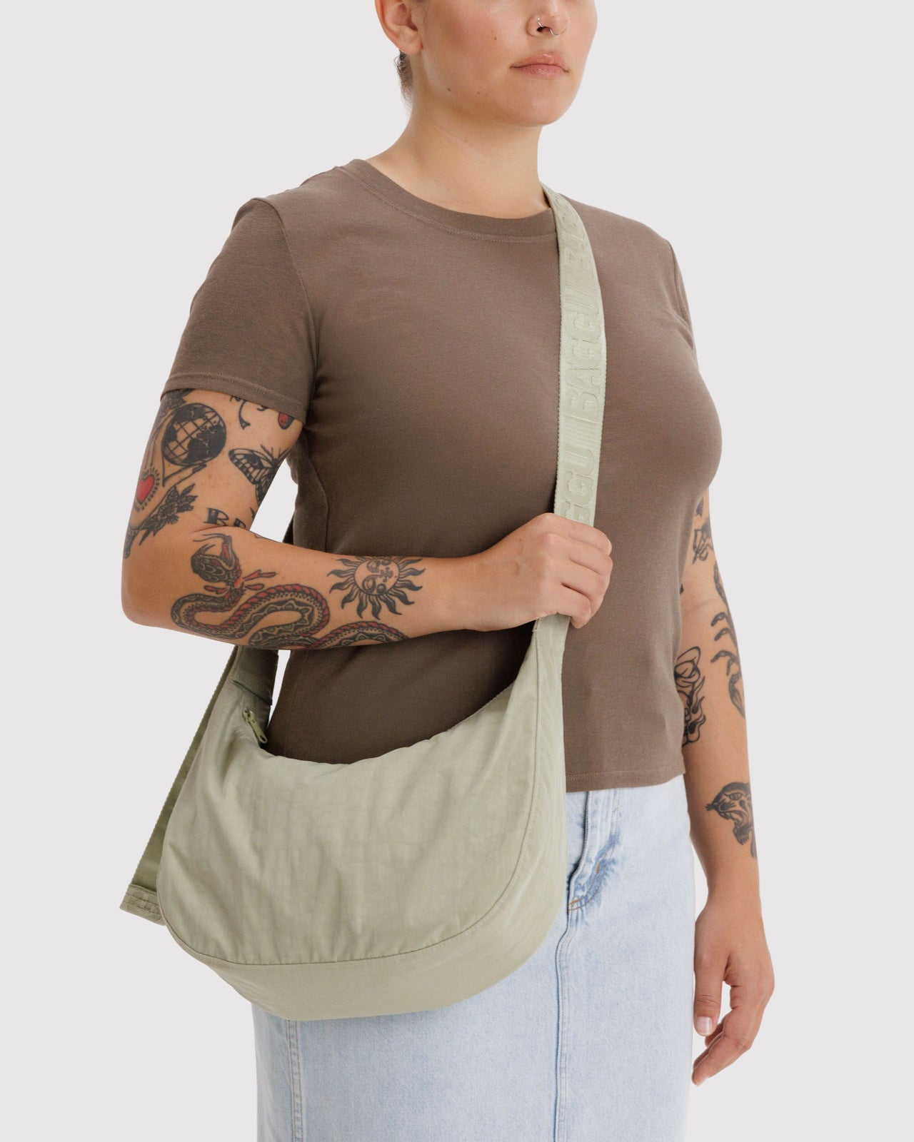 Medium Nylon Crescent Bag - Celadon
