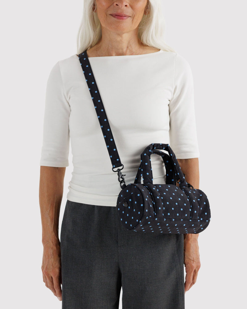 BAGGU Wholesale  Small Nylon Duffle Bag - Black and Sky Blue Micro Dot