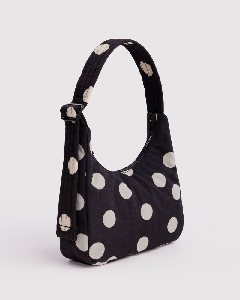 BAGGU Wholesale  Mini Nylon Shoulder Bag - Black and Cream Polka Dot