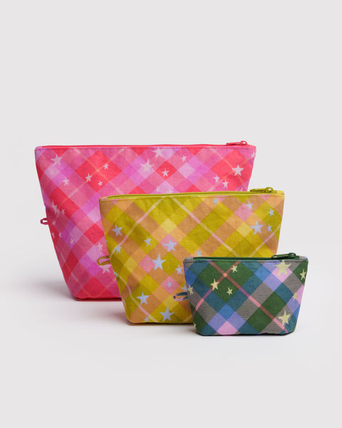 BAGGU Wholesale Travel Go Pouch Set - Star Plaid