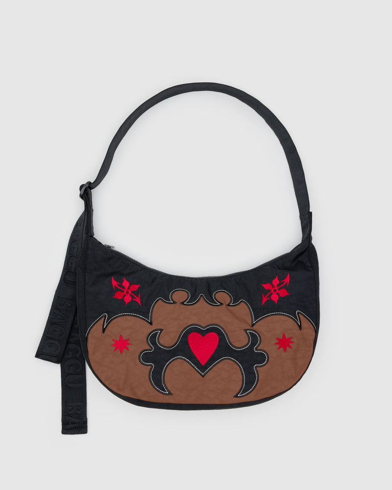 BAGGU Wholesale Cross Body Medium Nylon Crescent Bag - Western Appliqué