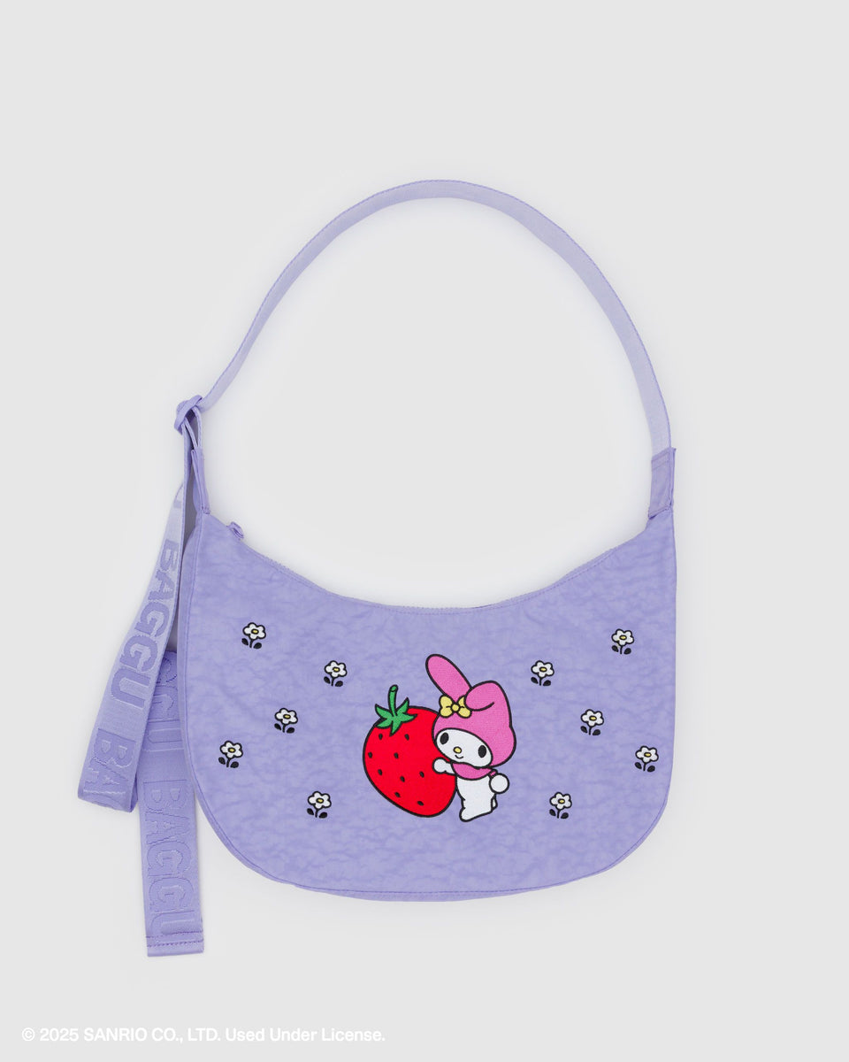 BAGGU Wholesale Cross Body Medium Nylon Crescent Bag - Embroidered My Melody Strawberry