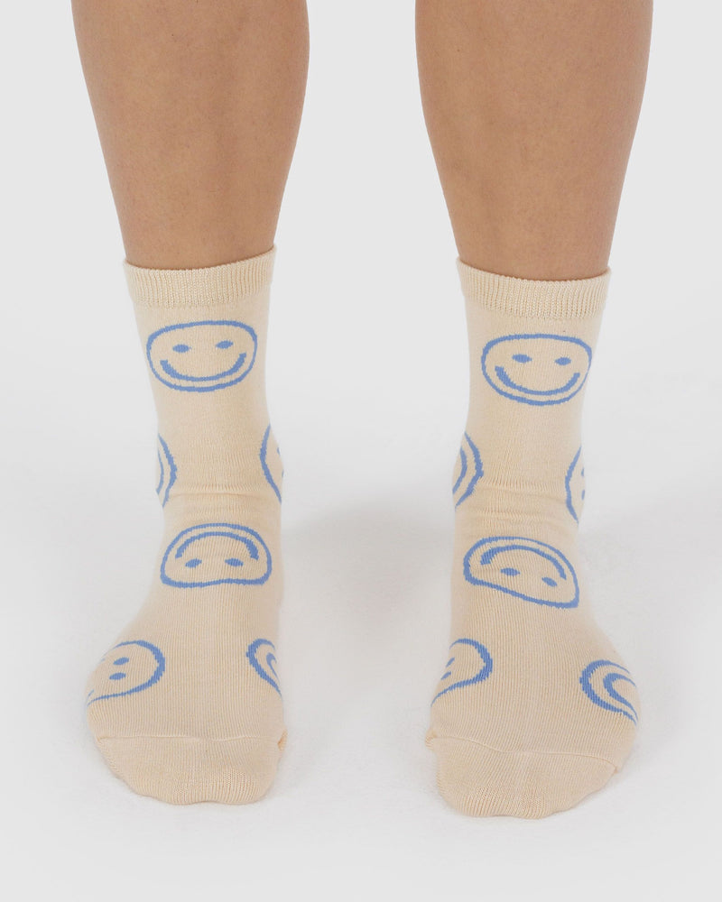 BAGGU Wholesale Socks Crew Sock - Ecru Periwinkle Happy