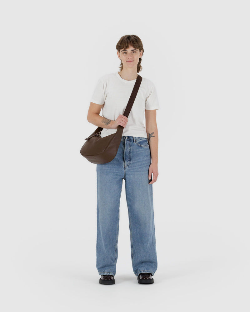 BAGGU Wholesale  Medium Recycled Leather Crescent Bag - Brown