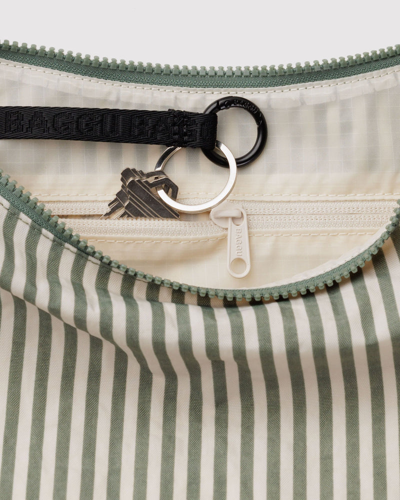 BAGGU Wholesale Cross Body Medium Nylon Crescent Bag - Sage Stripe