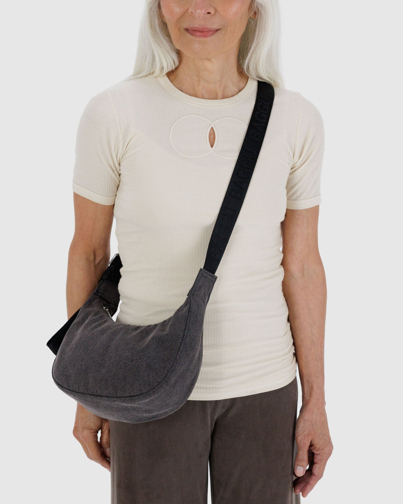 BAGGU Wholesale  Small Denim Crescent Bag - Washed Black Denim