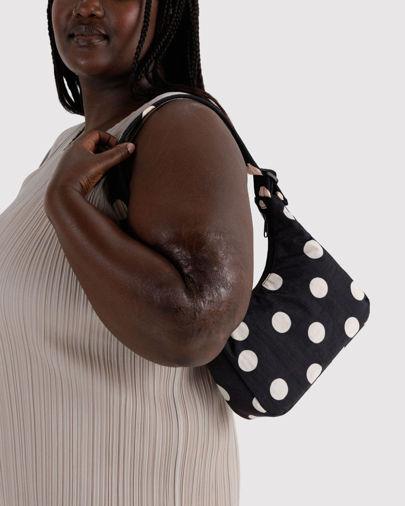 BAGGU Wholesale  Mini Nylon Shoulder Bag - Black and Cream Polka Dot