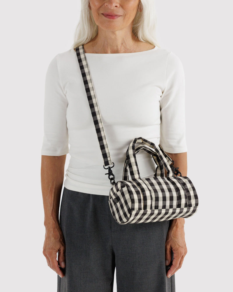 BAGGU Wholesale  Small Nylon Duffle Bag - Black and Cream Gingham