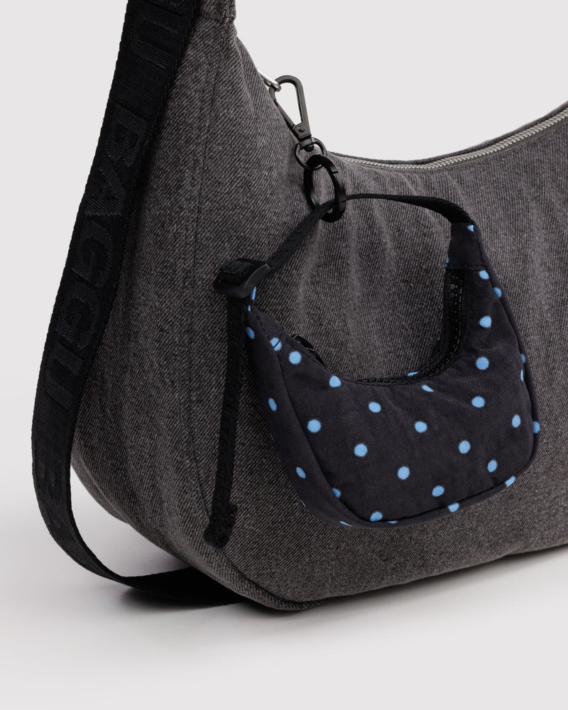 BAGGU Wholesale  Crescent Bag Charm - Black and Sky Blue Micro Dot