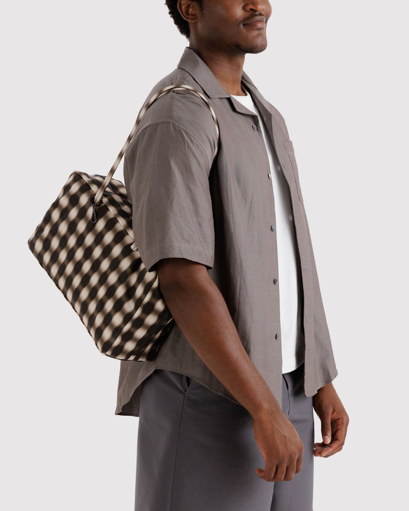 BAGGU Wholesale  Medium Nylon Bowler Bag - Blurred Gingham Brown