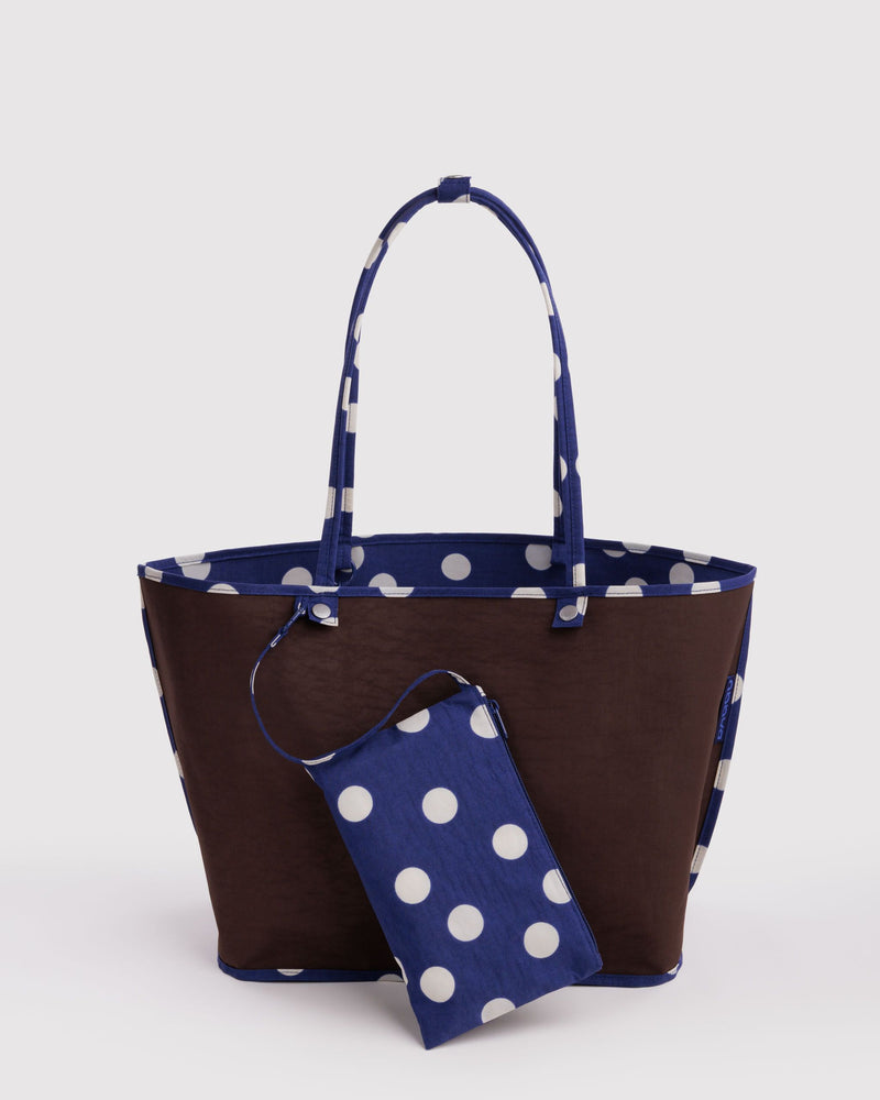 BAGGU Wholesale  Large Nylon Reversible Tote - Navy Polka Dot Mix