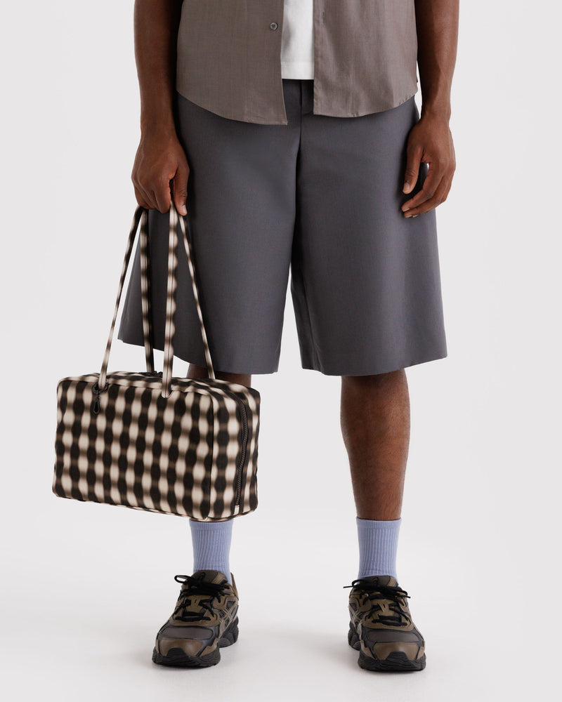 BAGGU Wholesale  Medium Nylon Bowler Bag - Blurred Gingham Brown