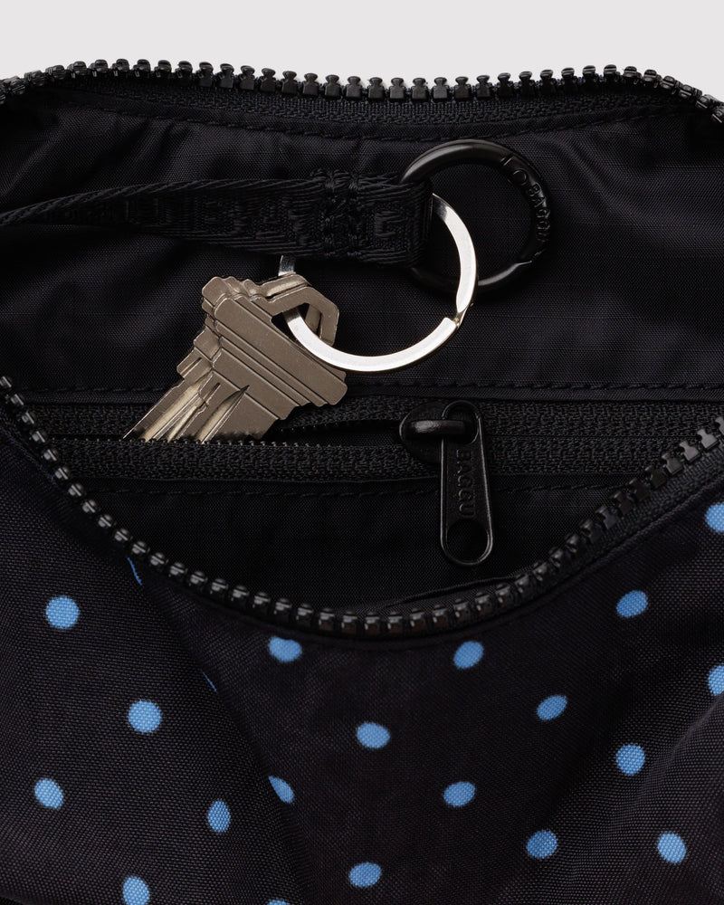 BAGGU Wholesale  Small Nylon Crescent Bag - Black and Sky Blue Micro Dot