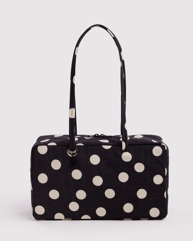 BAGGU Wholesale  Medium Nylon Bowler Bag - Black and Cream Polka Dot