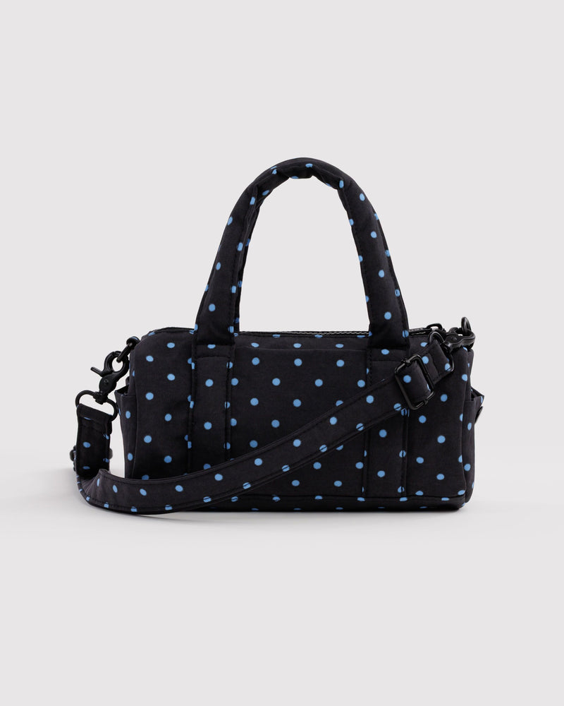 BAGGU Wholesale  Small Nylon Duffle Bag - Black and Sky Blue Micro Dot