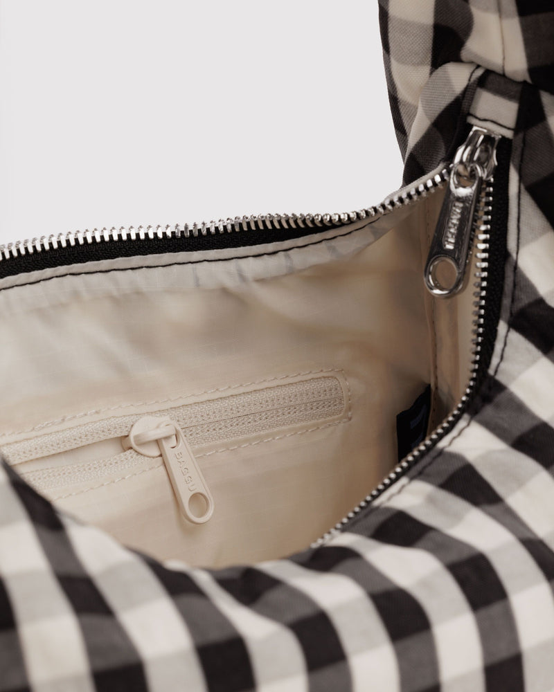 BAGGU Wholesale  Small Nylon Meringue Bag - Black and Cream Gingham