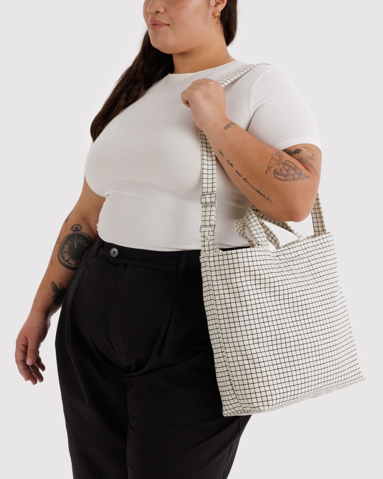 Horizontal Zip Duck Bag - Natural Grid
