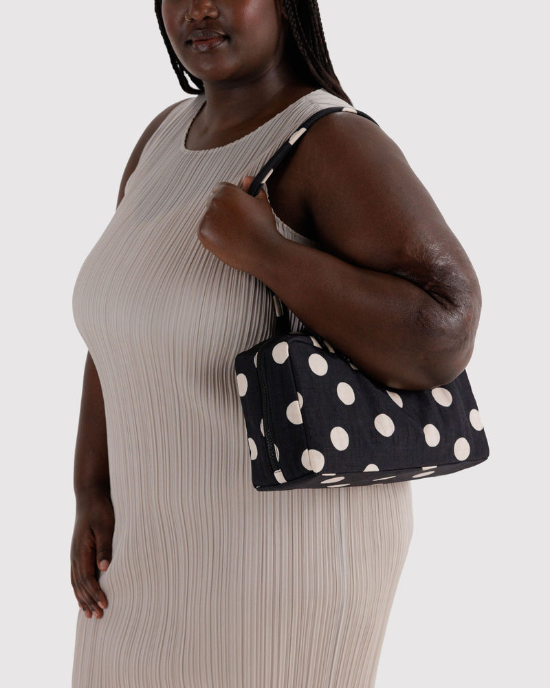 BAGGU Wholesale  Nylon Bowler Bag - Black and Cream Polka Dot
