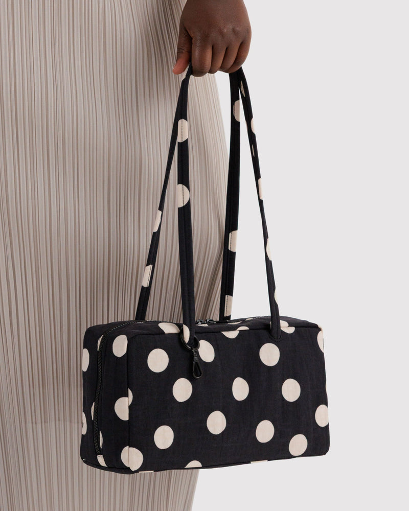 BAGGU Wholesale  Nylon Bowler Bag - Black and Cream Polka Dot