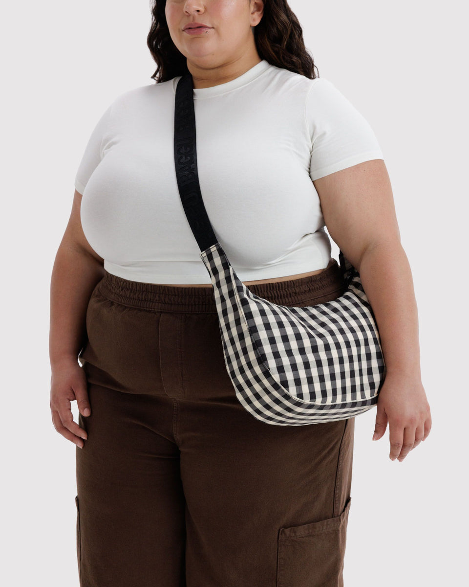 BAGGU Wholesale Shop All Medium Nylon Crescent Bag - Black and Cream Gingham