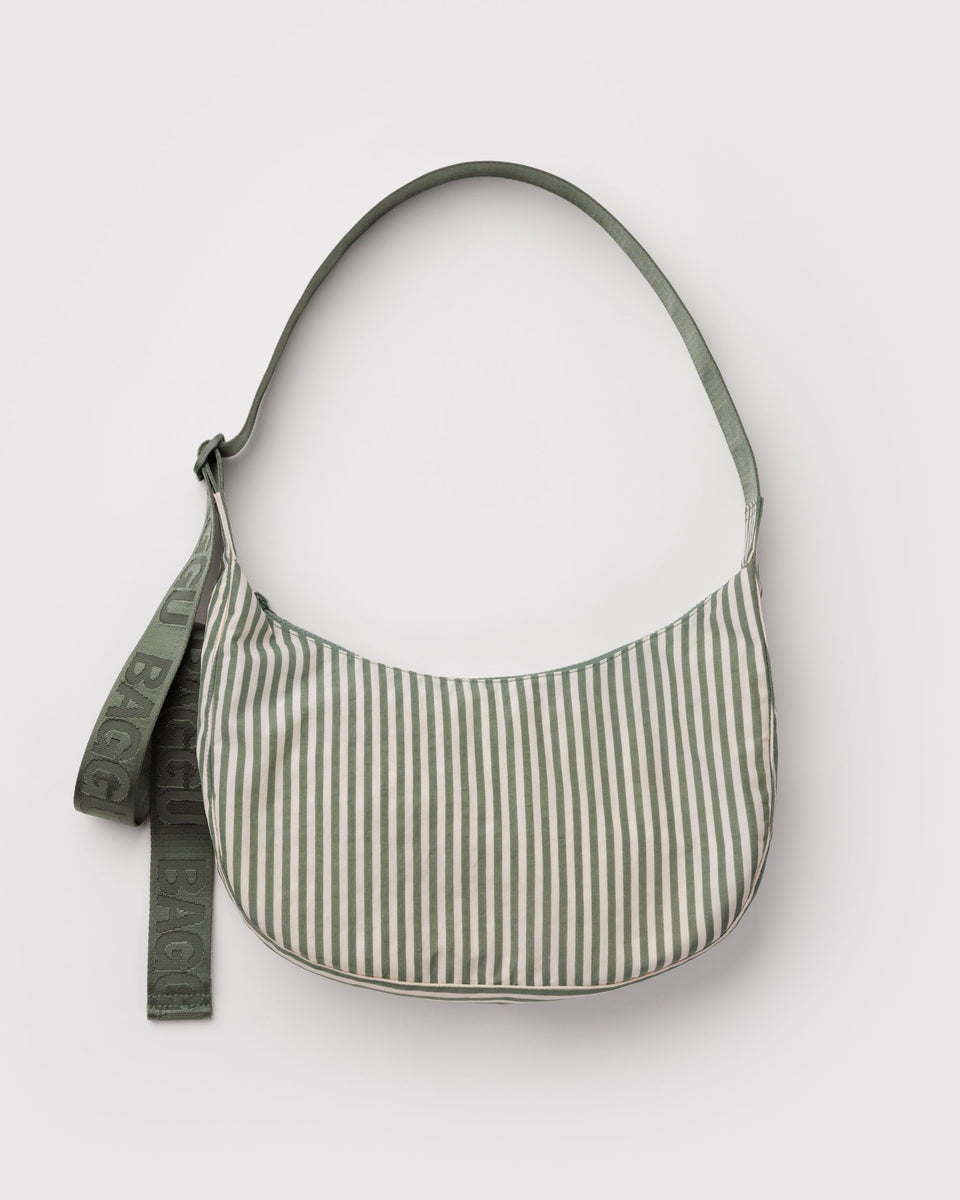 BAGGU Wholesale Cross Body Medium Nylon Crescent Bag - Sage Stripe
