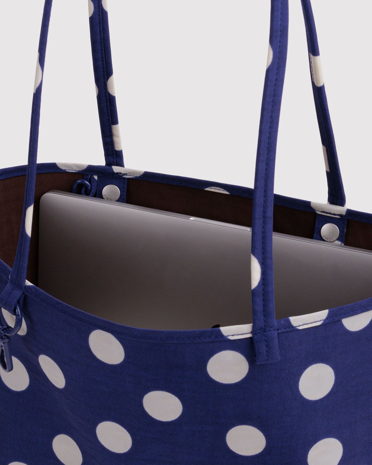 Medium Nylon Reversible Tote - Navy Polka Dot Mix