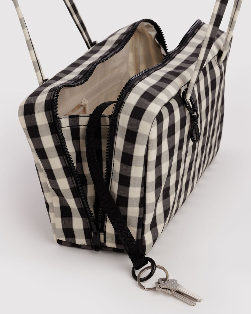 BAGGU Wholesale  Nylon Bowler Bag - Black and Cream Gingham
