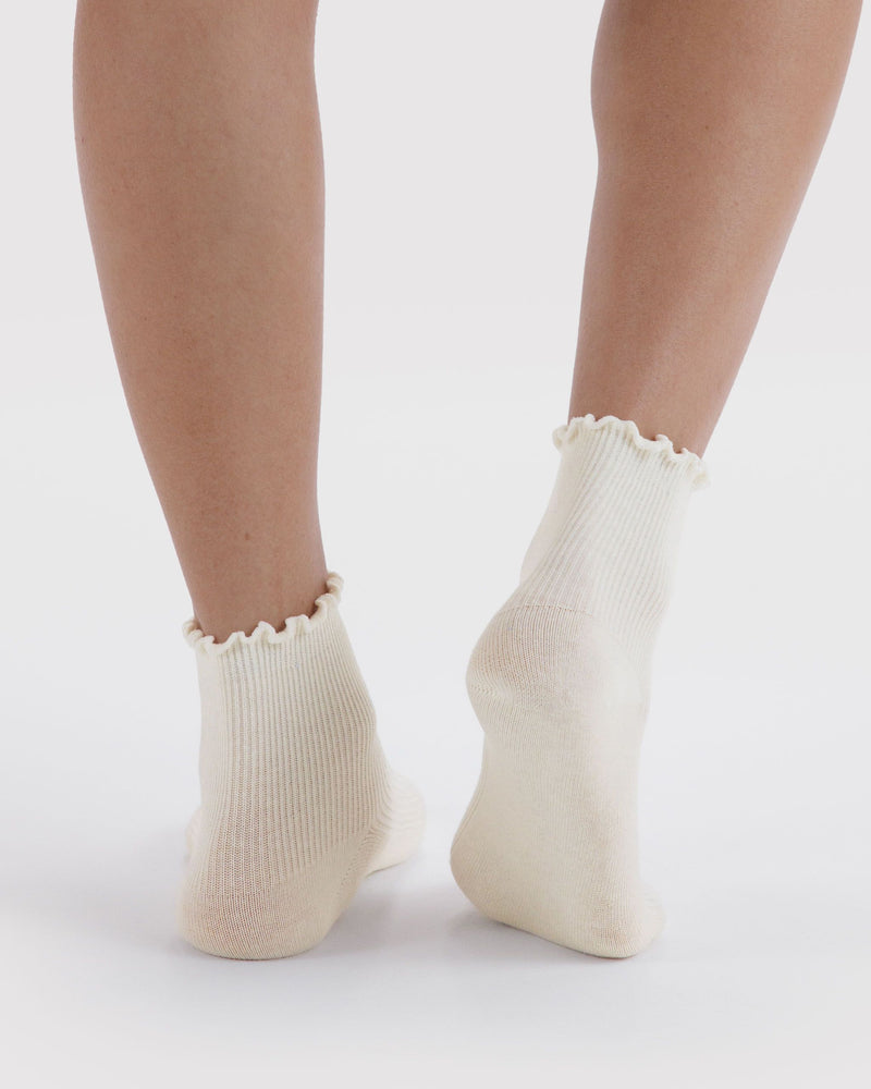 BAGGU Wholesale  Lettuce Edge Sock Set of 2 - White