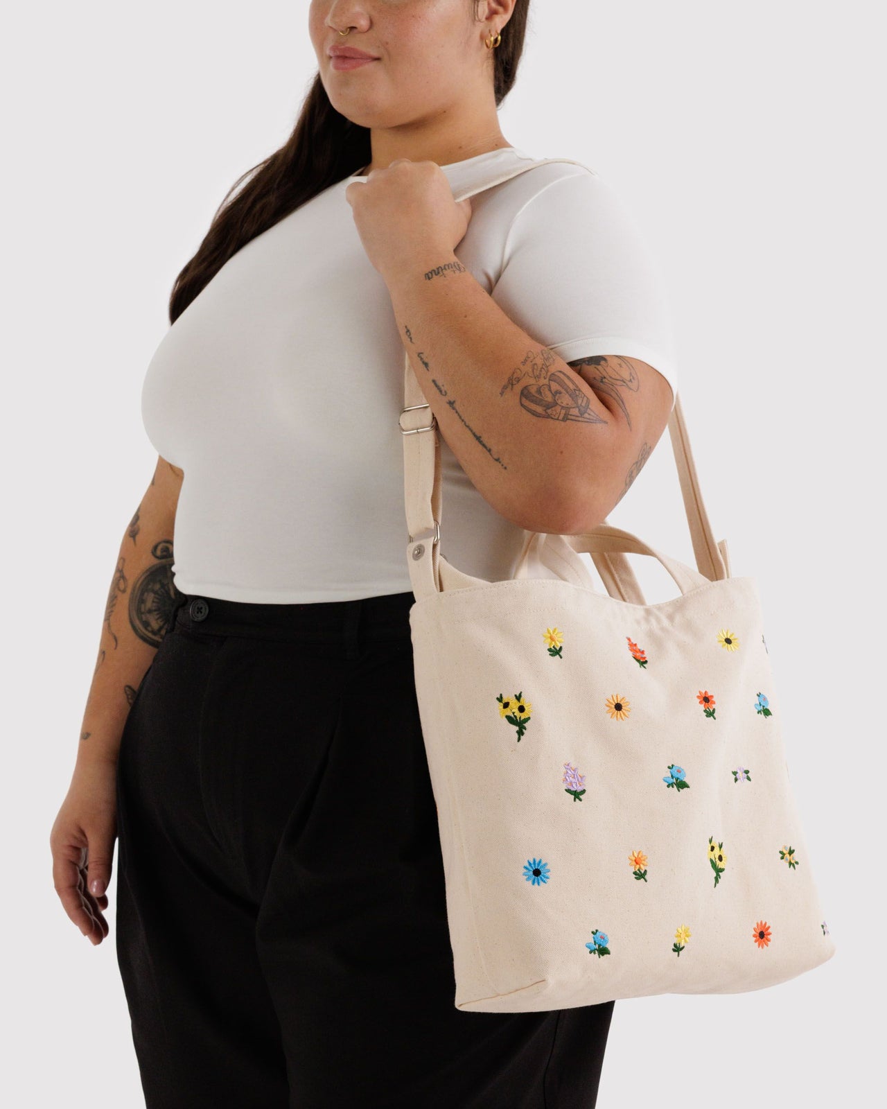 Horizontal Zip Duck Bag - Embroidered Ditsy Floral