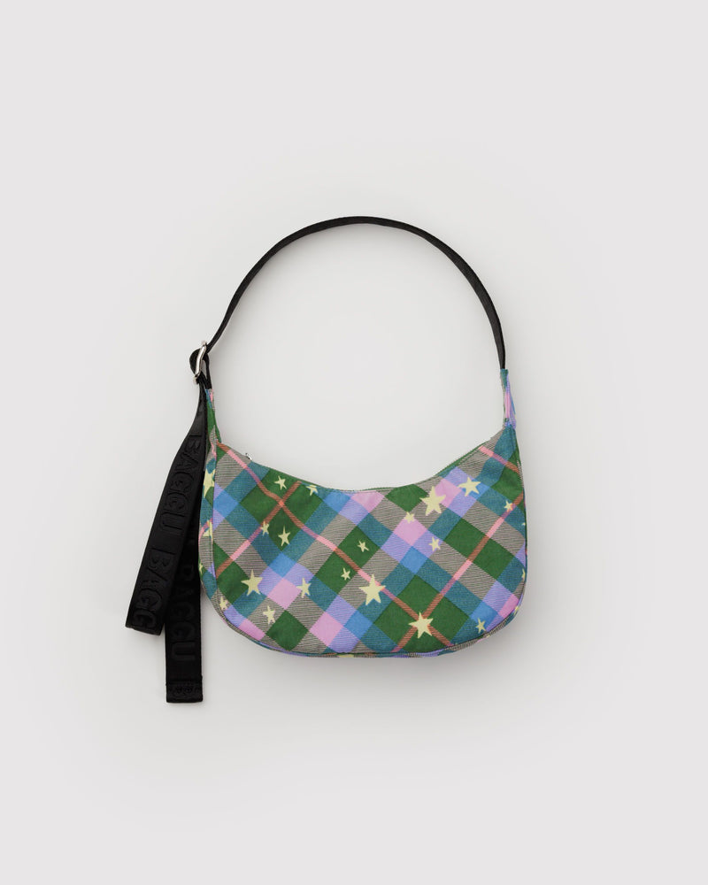 BAGGU Wholesale  Small Nylon Crescent Bag - Green Star Plaid
