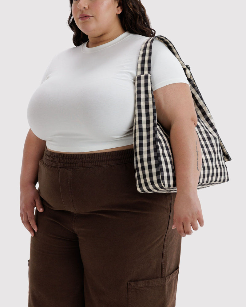 BAGGU Wholesale  Nylon Shoulder Bag - Black and Cream Gingham