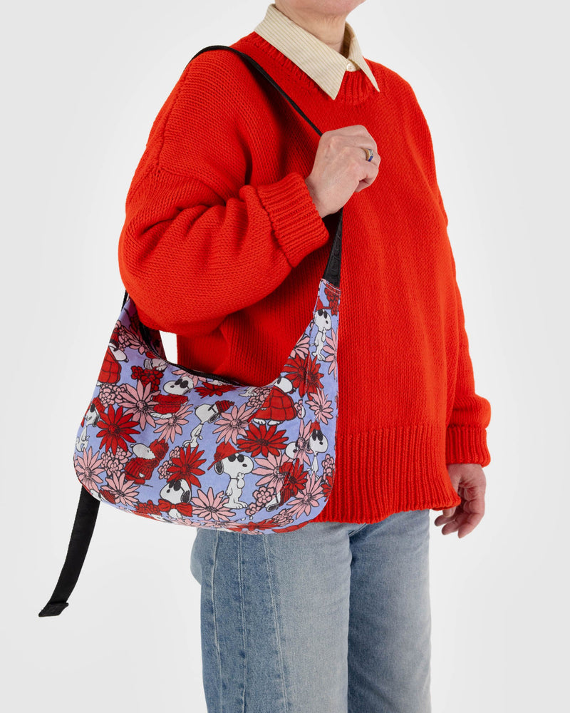 BAGGU Wholesale Cross Body Medium Nylon Crescent Bag - Floral Snoopy