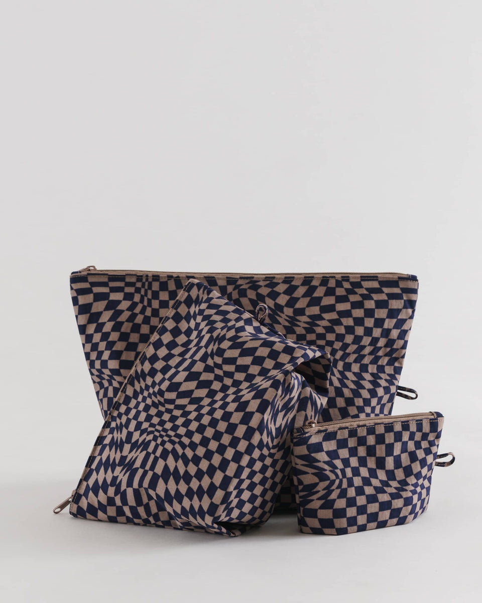BAGGU Wholesale Pouches Go Pouch Set - Indigo Trippy Checker  