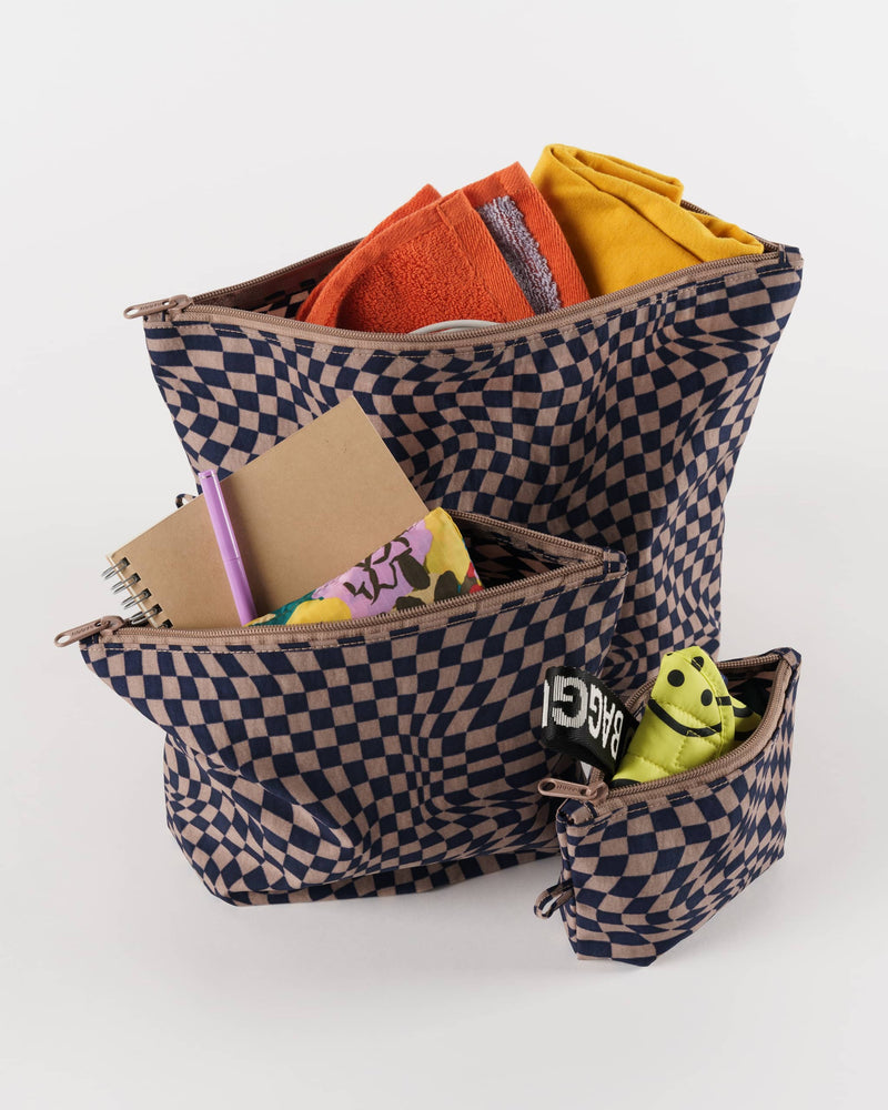 BAGGU Wholesale Travel Go Pouch Set - Indigo Trippy Checker  
