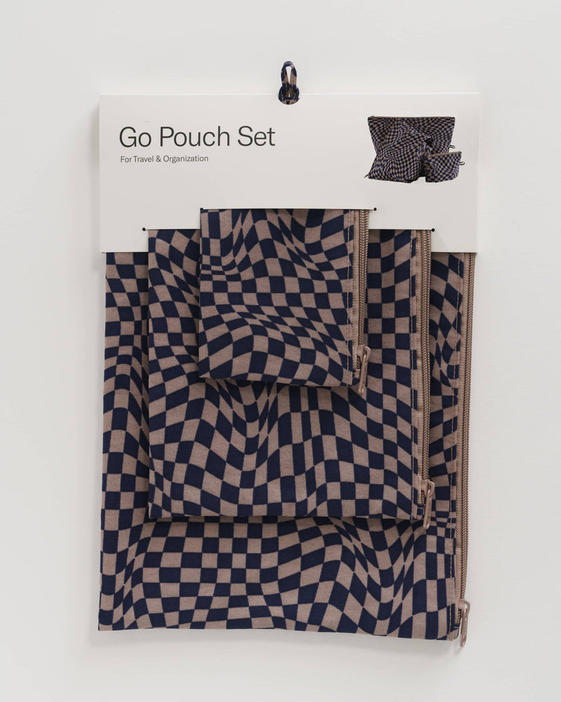 BAGGU Wholesale Travel Go Pouch Set - Indigo Trippy Checker  